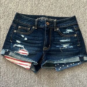 American Eagle Outfitters Women's Distressed Denim Shorts - Blue